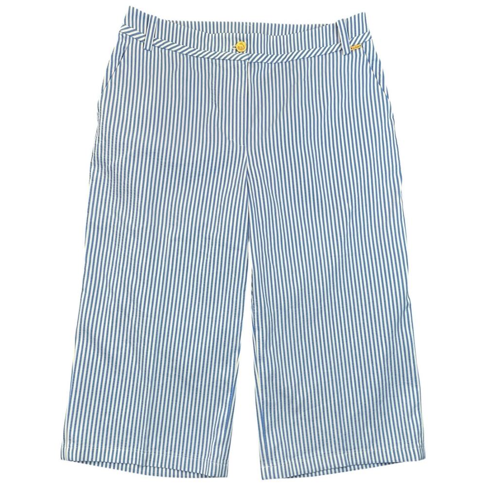 St. John Striped Straight Leg Cropped Pants Blue White Lightweight - Size 10